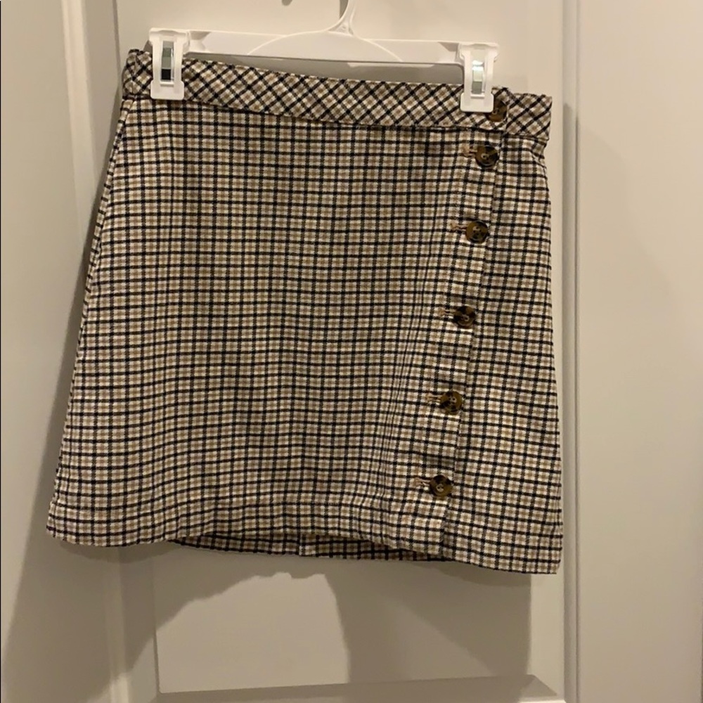 plaid skirt with buttons on side
